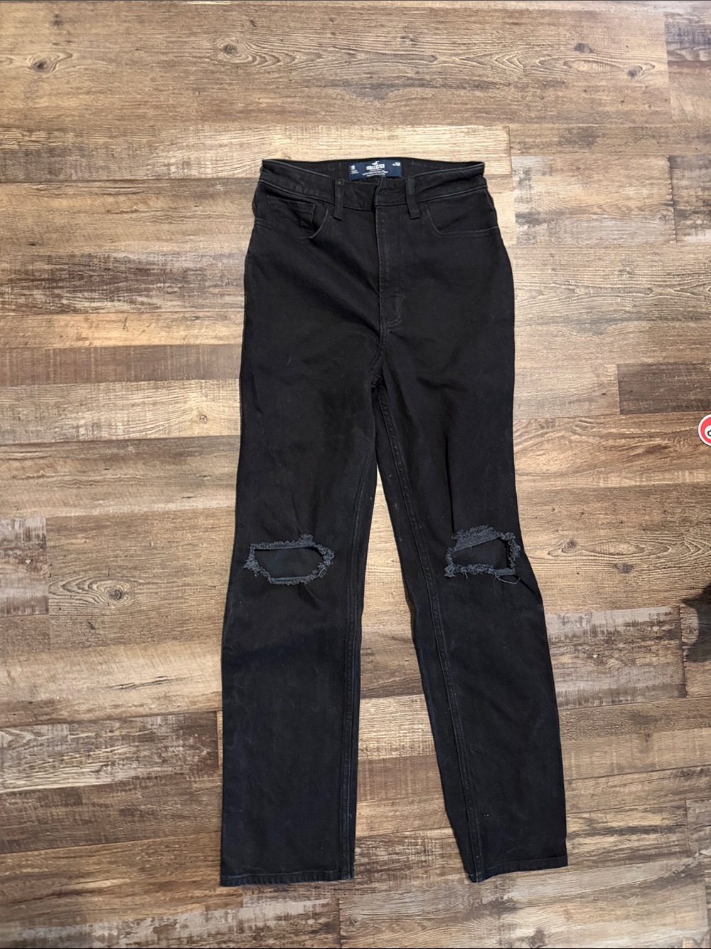 Hollister Black Straight Leg Jeans with Distressed Knees